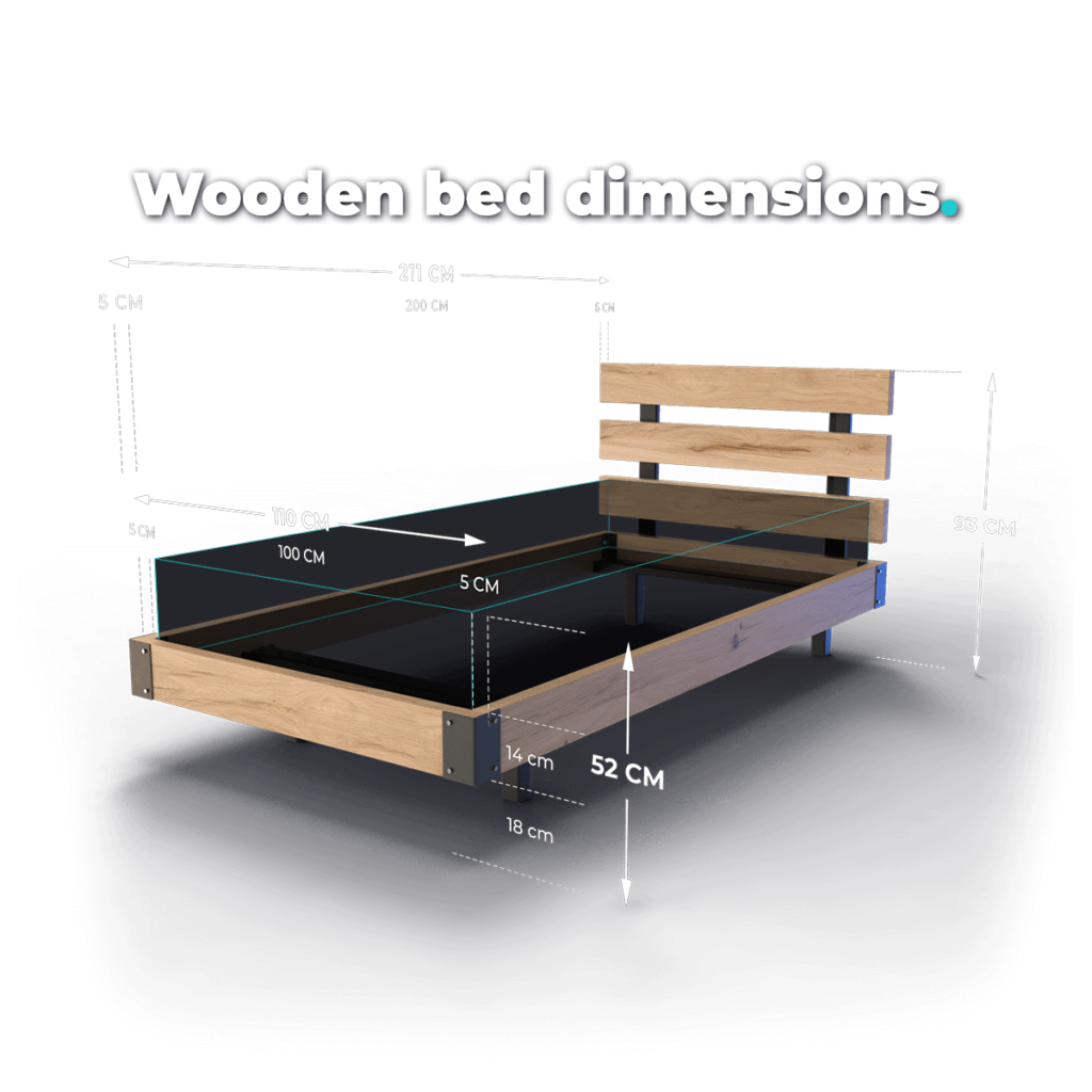 Wooden bed dimensions - 100x200 cm