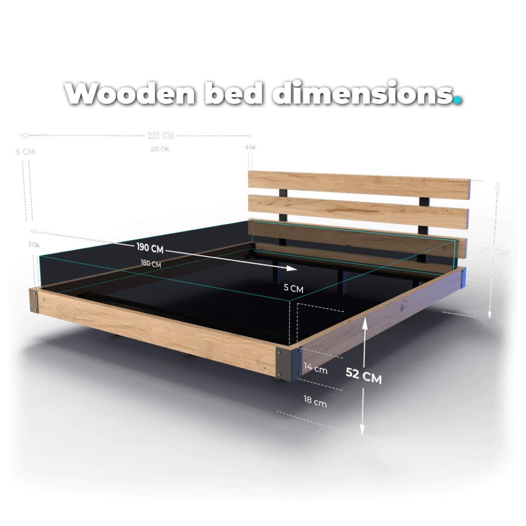 Wooden bed dimensions - 180x210 cm