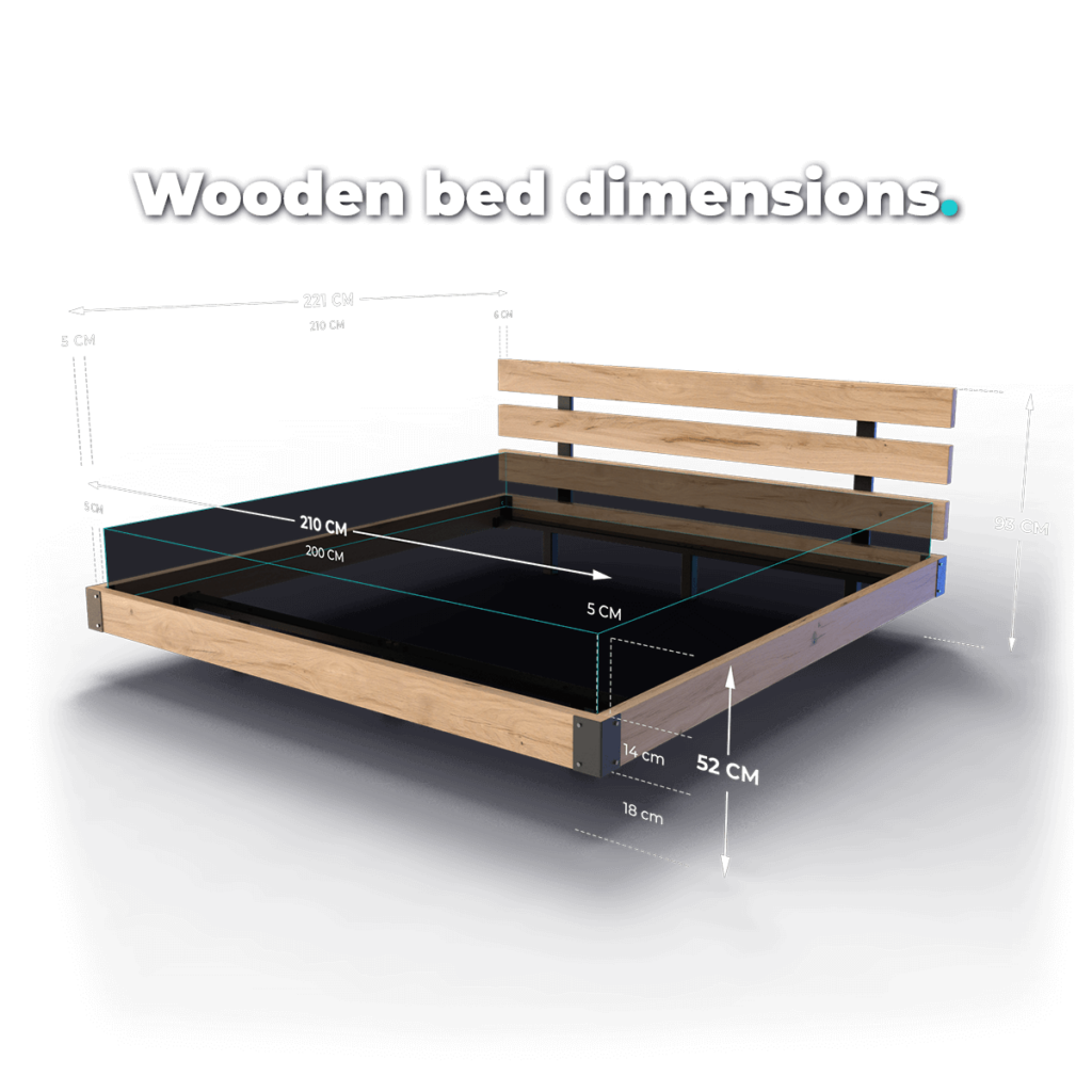 Wooden bed dimensions - 200x210 cm