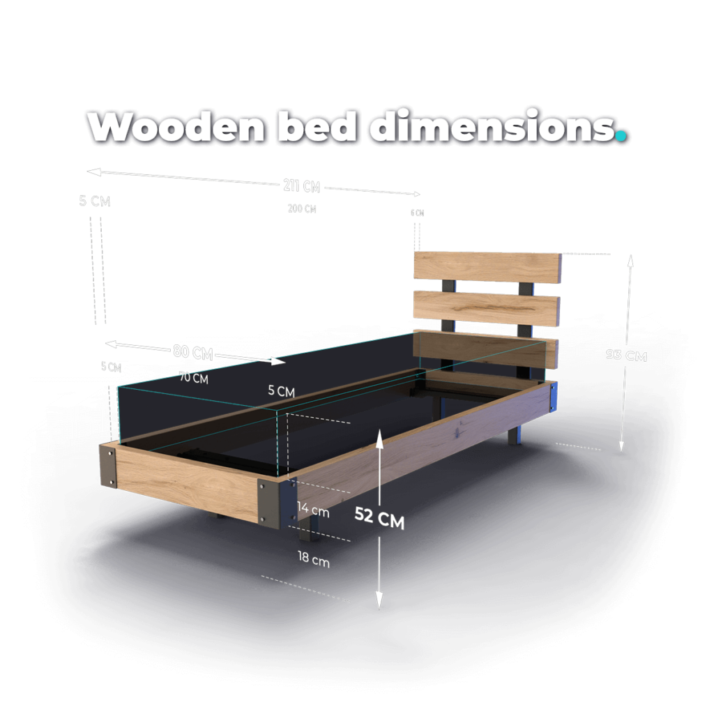 Wooden bed dimensions - 70x200 cm
