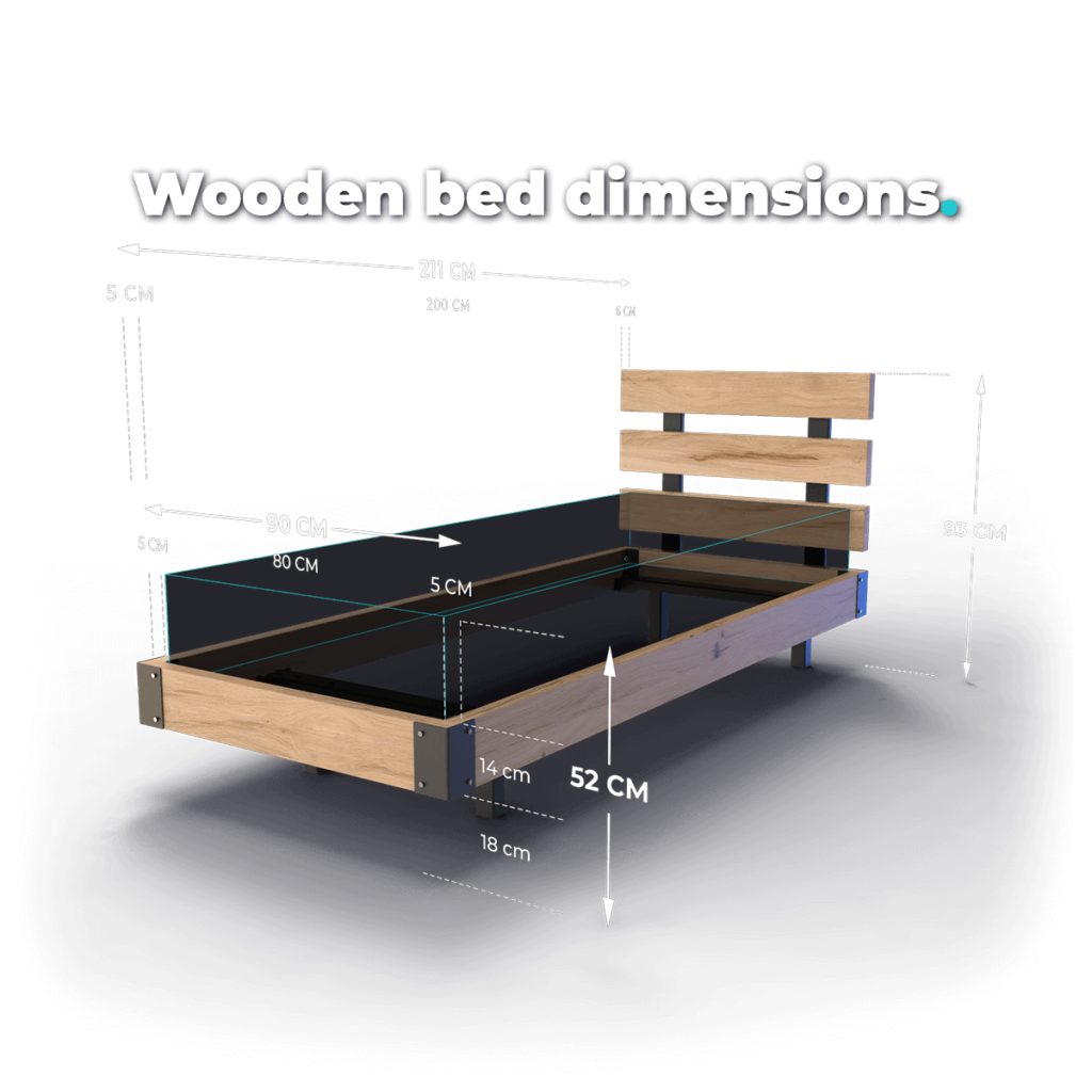 Wooden bed dimensions - 80x200 cm