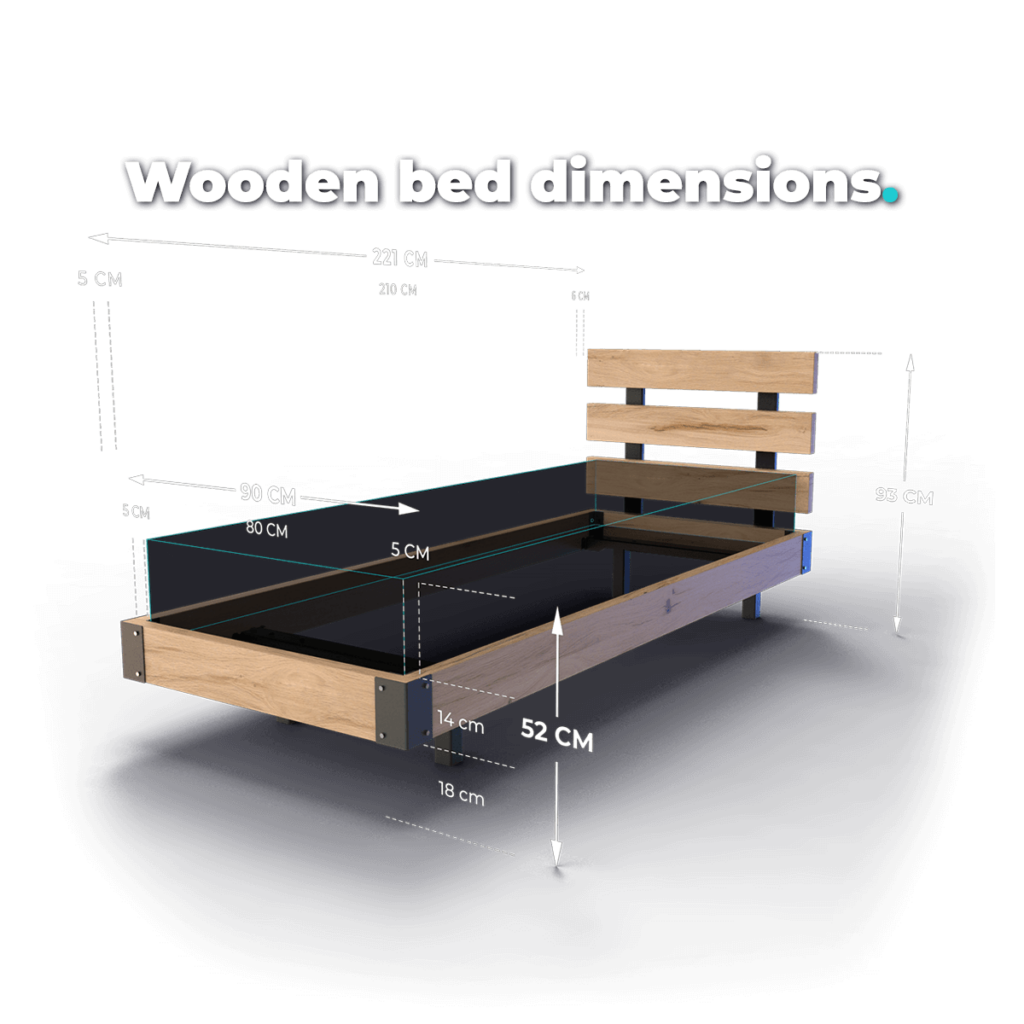 Wooden bed dimensions - 80x210 cm