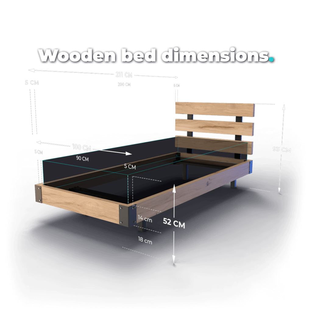Wooden bed dimensions - 90x200 cm