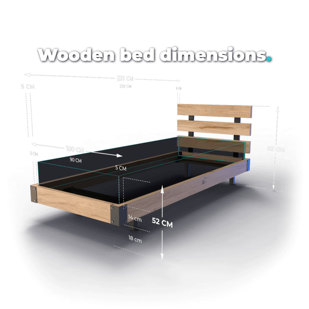 Wooden bed dimensions - 90x220 cm