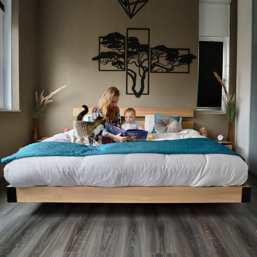 Wooden bed in bedroom - 80x210 cm