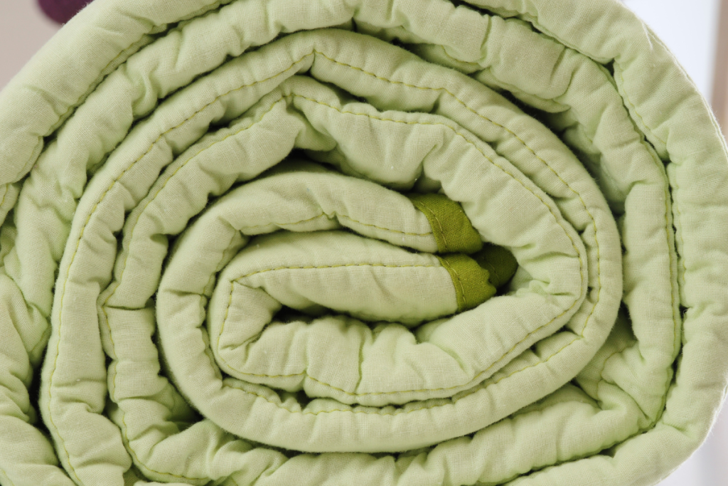 close up of coverless duvet